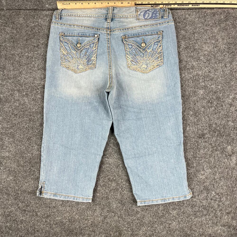 Code Bleu Capri Jeans Womens Size 12 Blue Stretch Light Wash Embellished Annette
